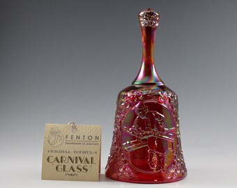 Vintage Fenton Handmade Red Carnival Craftsmen Series Pattern Glass Bell