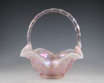 Vintage Fenton Handmade Pink Champagne Satin Lily of the Valley