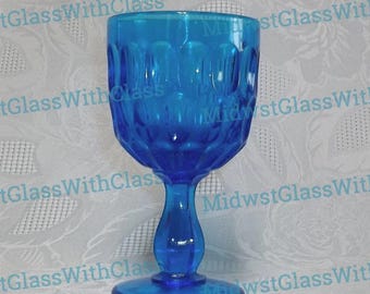 VIntage Fenton Handmade Colonial Blue Thumbprint Pattern Wine Goblet