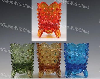 Vintage Handmade Fenton Hobnail Orange or Golden Amber Toothpick Holders