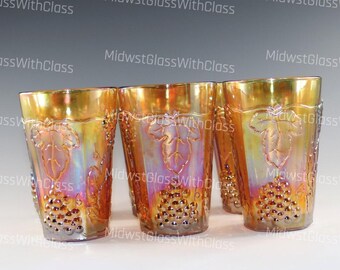 Vintage Indiana Golden Carnival Grape Harvest Juice Glass "A Set Of Four"