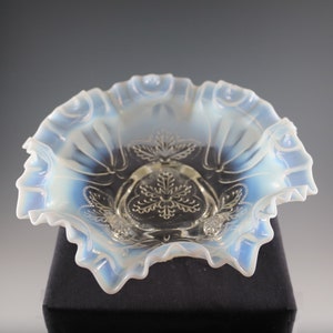 Antique Jefferson Handmade Crystal Opalescent Meander Pattern Footed Bowl Lovely 3 in 1 Crimp