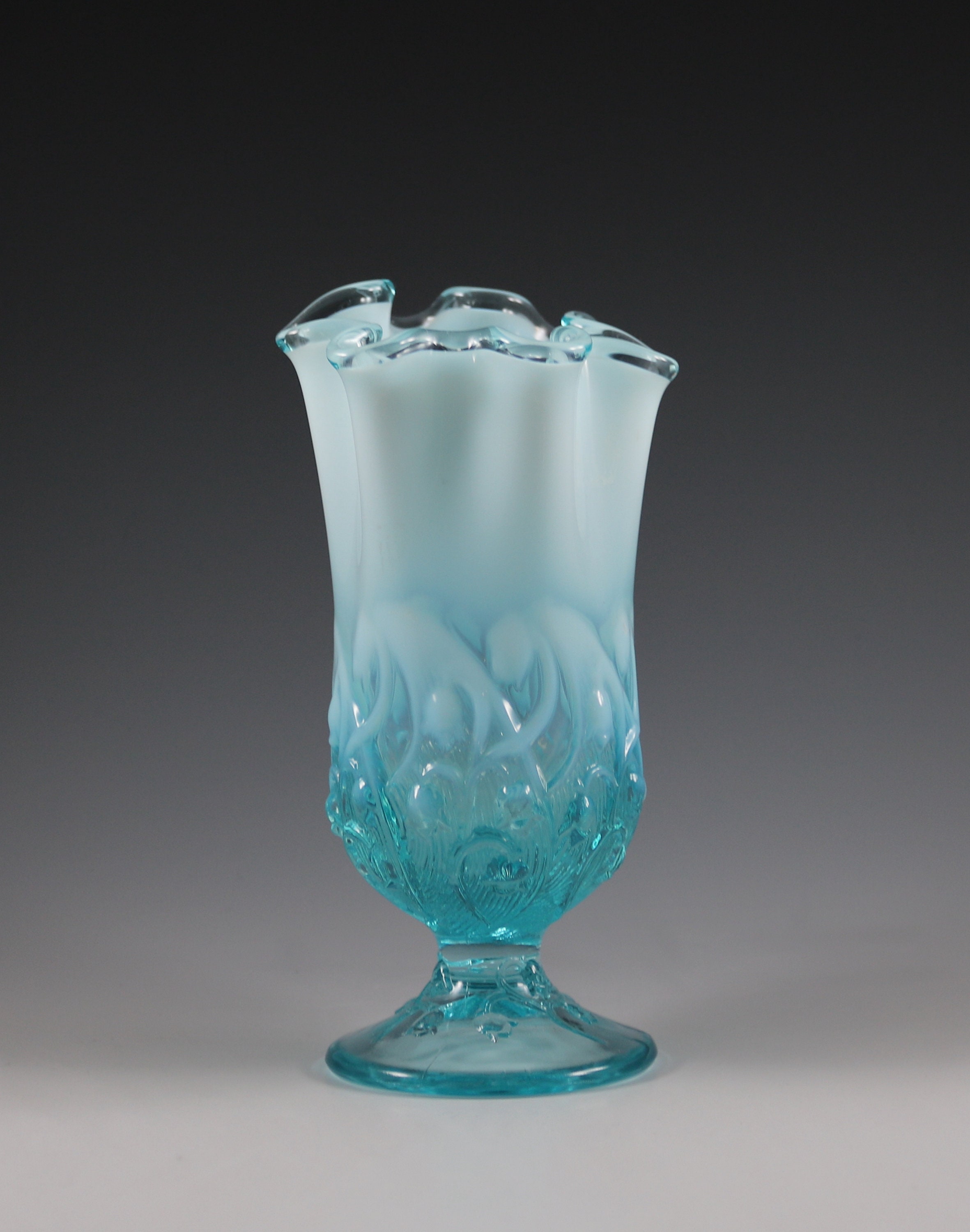 Vintage Fenton Handmade Blue Opalescent Glass Lily of the