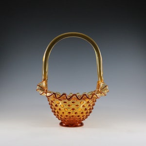 Vintage Fenton Handmade Golden Amber Hobnail #3638-CA 8 1/2&quot; Glass Basket