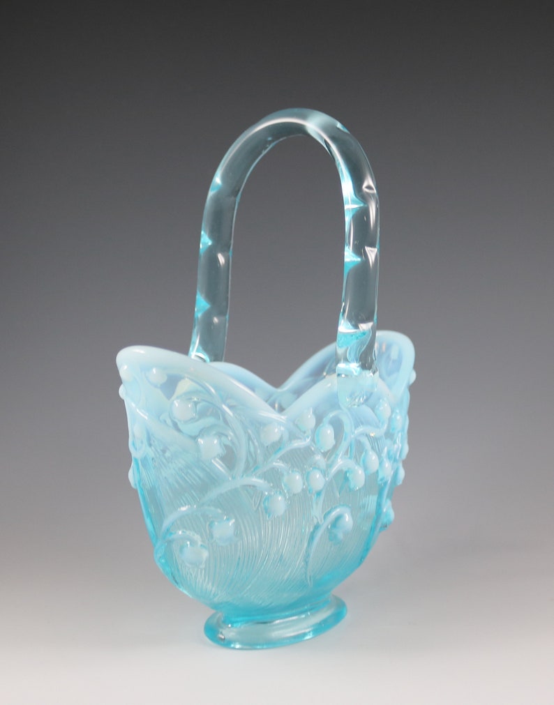 Vintage Fenton Handmade Blue Opalescent Lily of the Valley Etsy