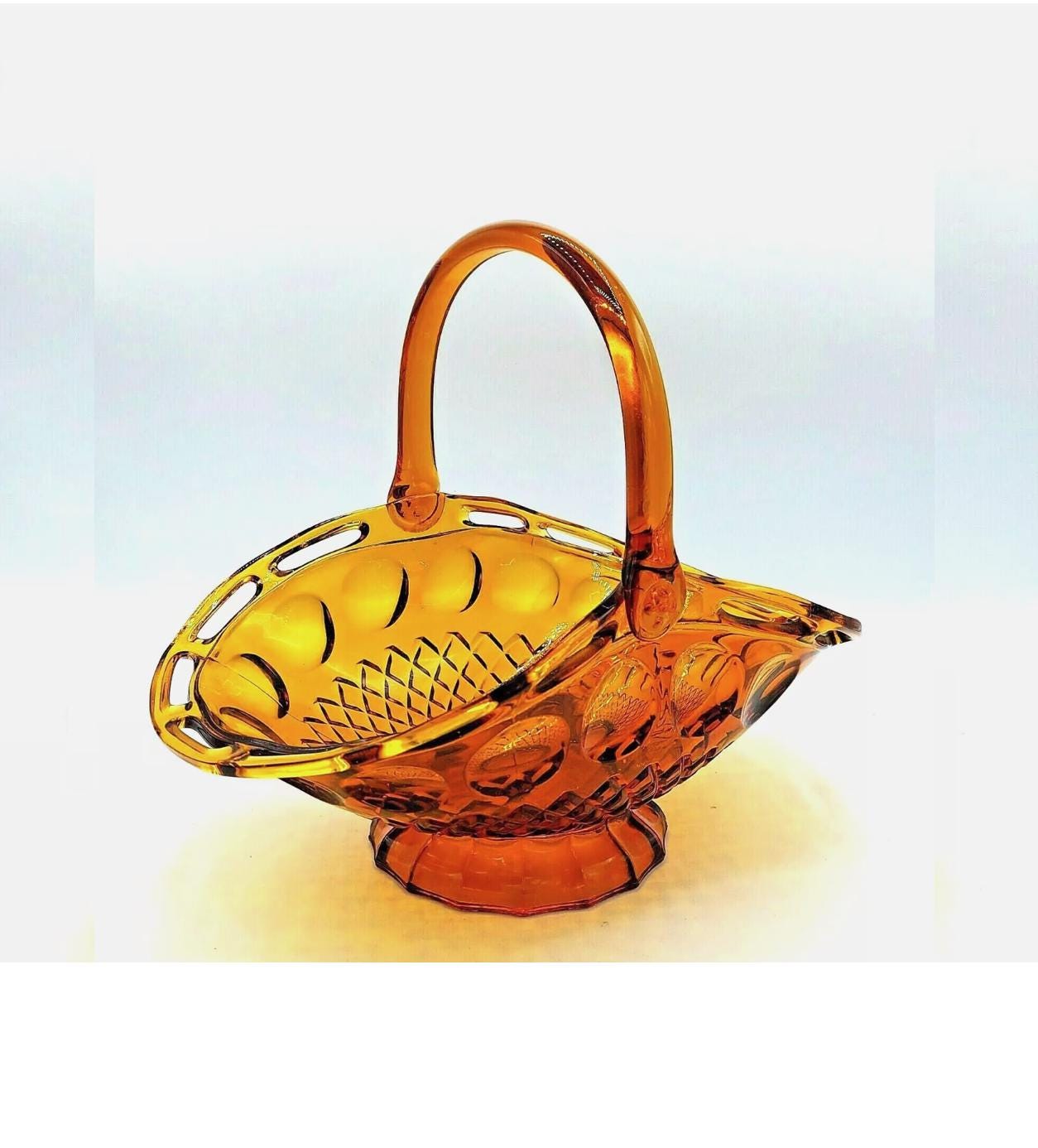 Large 1960 Mckee Golden Amber Plymouth Thumbprint Open Edge Glass