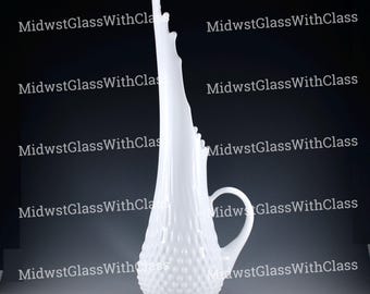 Vintage Fenton Handmade Milk Glass Hobnail 18+" Swung Handle Pitcher/Ewer