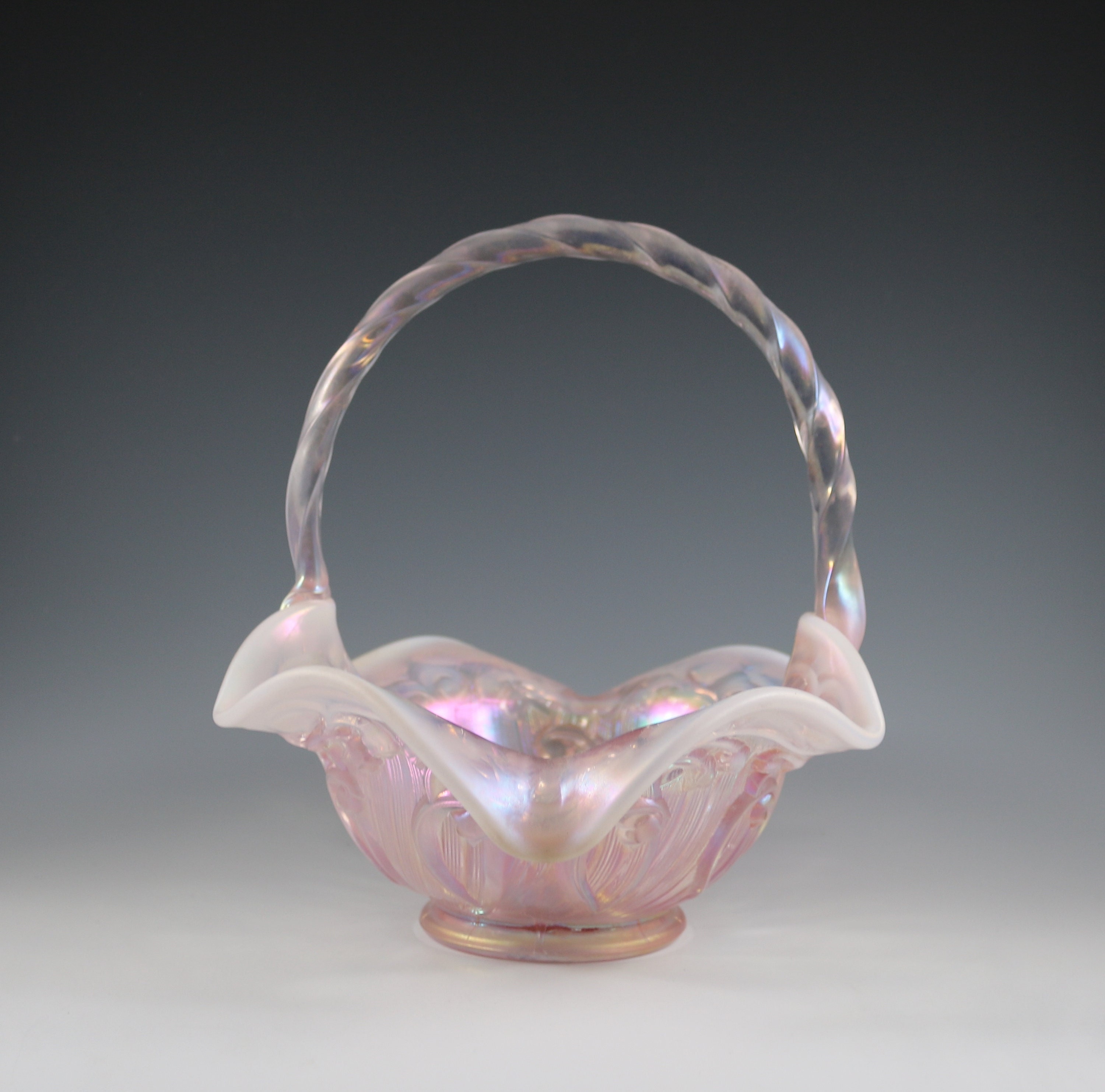 Vintage Fenton Handmade Pink Champagne Satin Lily of the Valley