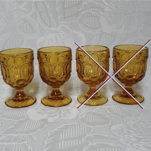 Set Of Two - Vintage Handmade Golden Amber Glass Wine Gobblets Made By LE Smith In The Moon And Star Pattern