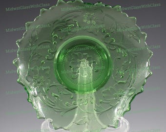 Antique Handmade Northwood Green Glass Poppy Pattern Footed Dish 1908