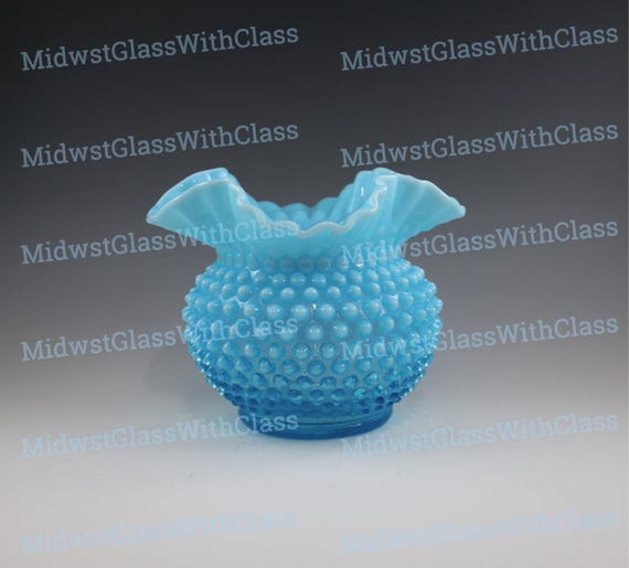 Gorgeous Vintage Fenton Handmade Blue Opalescent Hobnail Vase