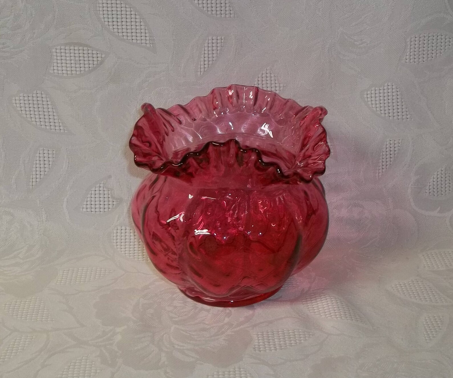 Vintage Fenton Handmade Ruby Overlay Vase With Diamond Optics Etsy