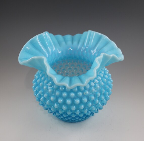 Gorgeous Vintage Fenton Handmade Blue Opalescent Hobnail