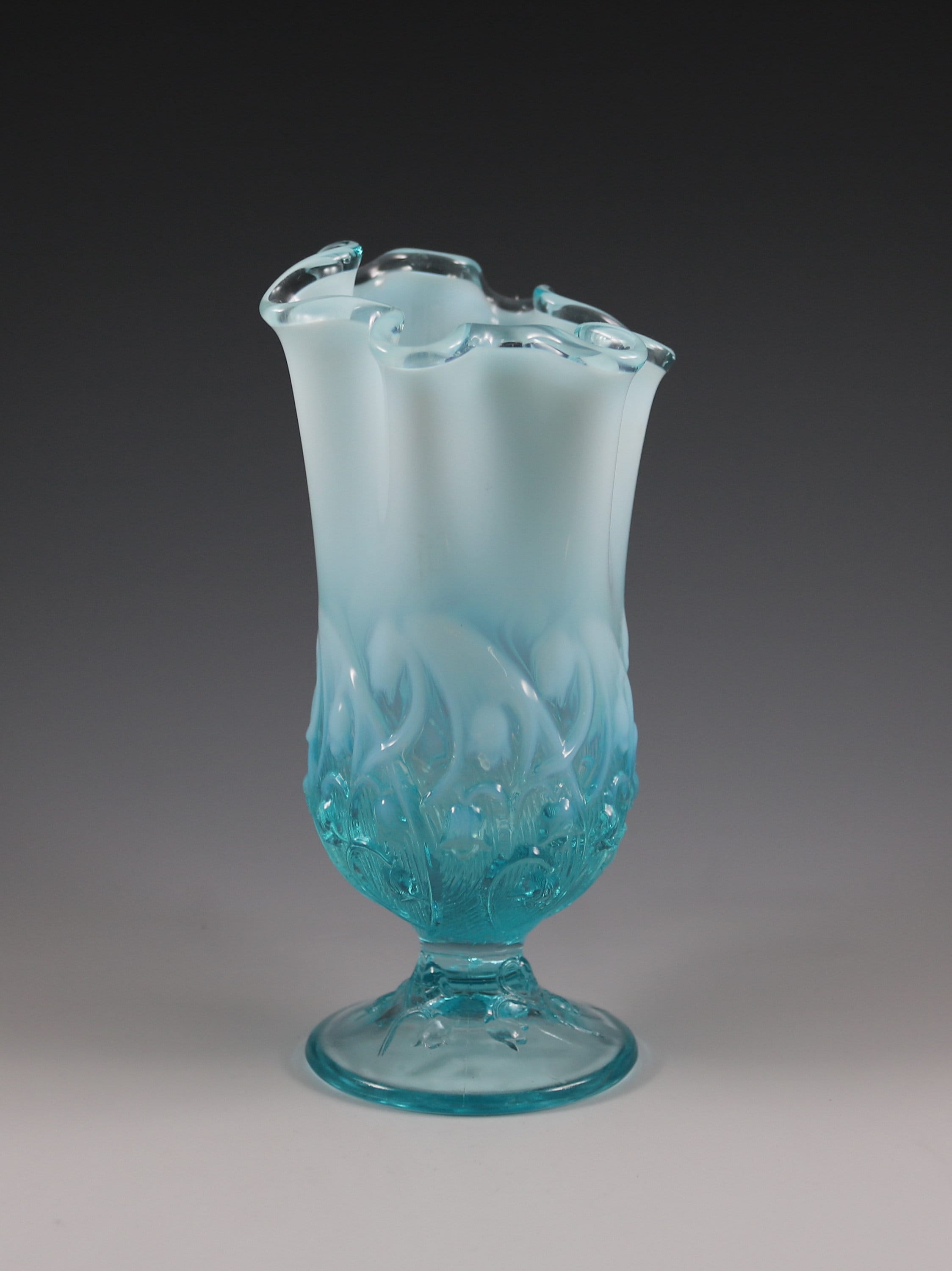Vintage Fenton Handmade Blue Opalescent Glass Lily of the
