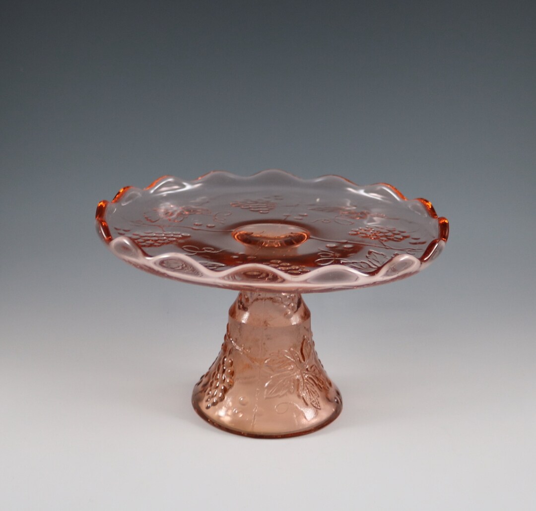 Vintage Handmade Pink Glass Grape Pattern Pedestal Cake Plate Etsy