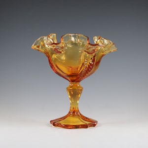 Vintage Fenton Handmade Golden Amber Glass Empress Pattern Compote