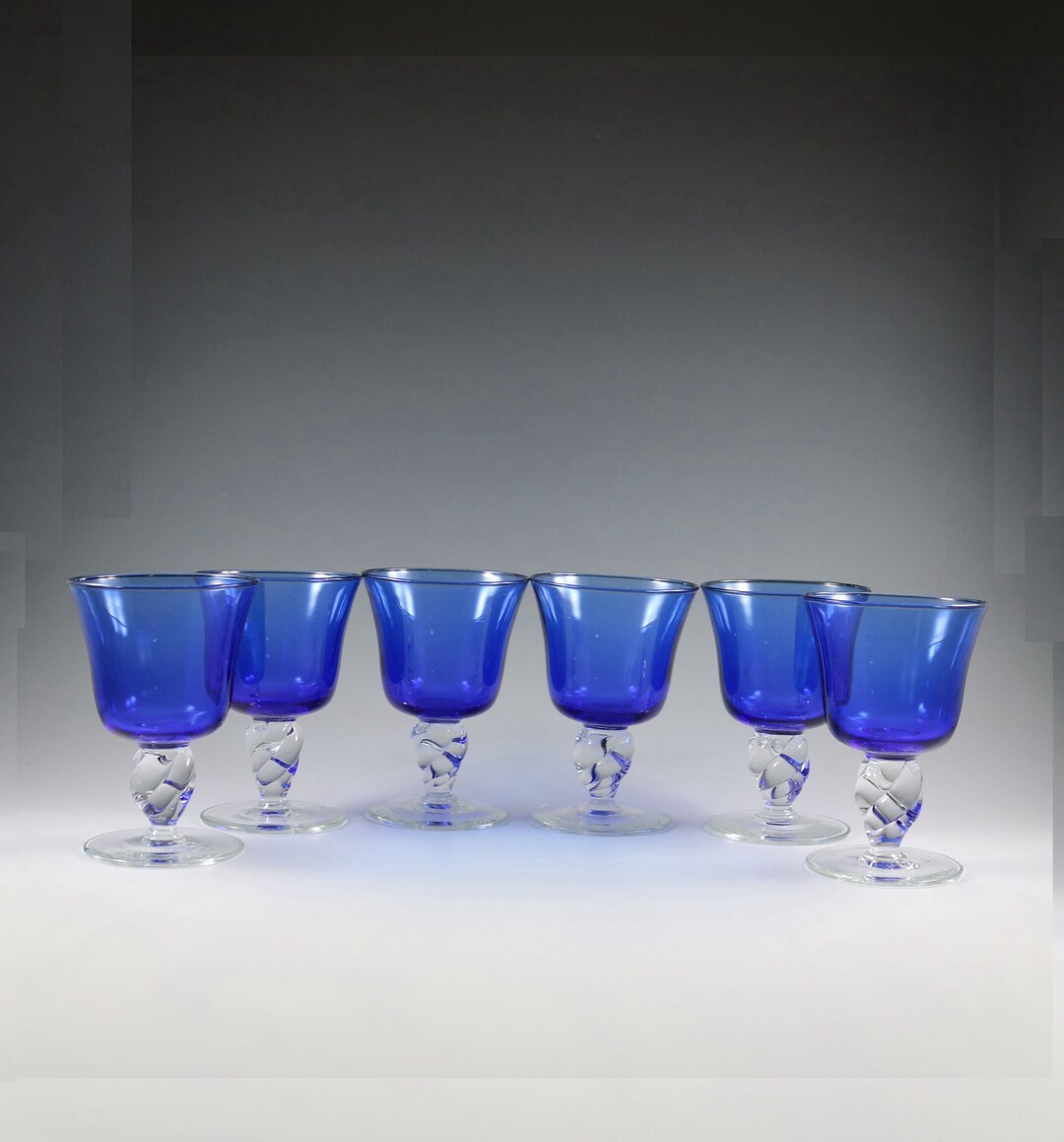 Vintage Handmade Crystal and Cobalt Blue Stem Wine Goblets Set of 6 Etsy