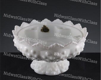 Vintgae Fenton Handmade Milk Glass Hobnail #3872 Candle Bowl