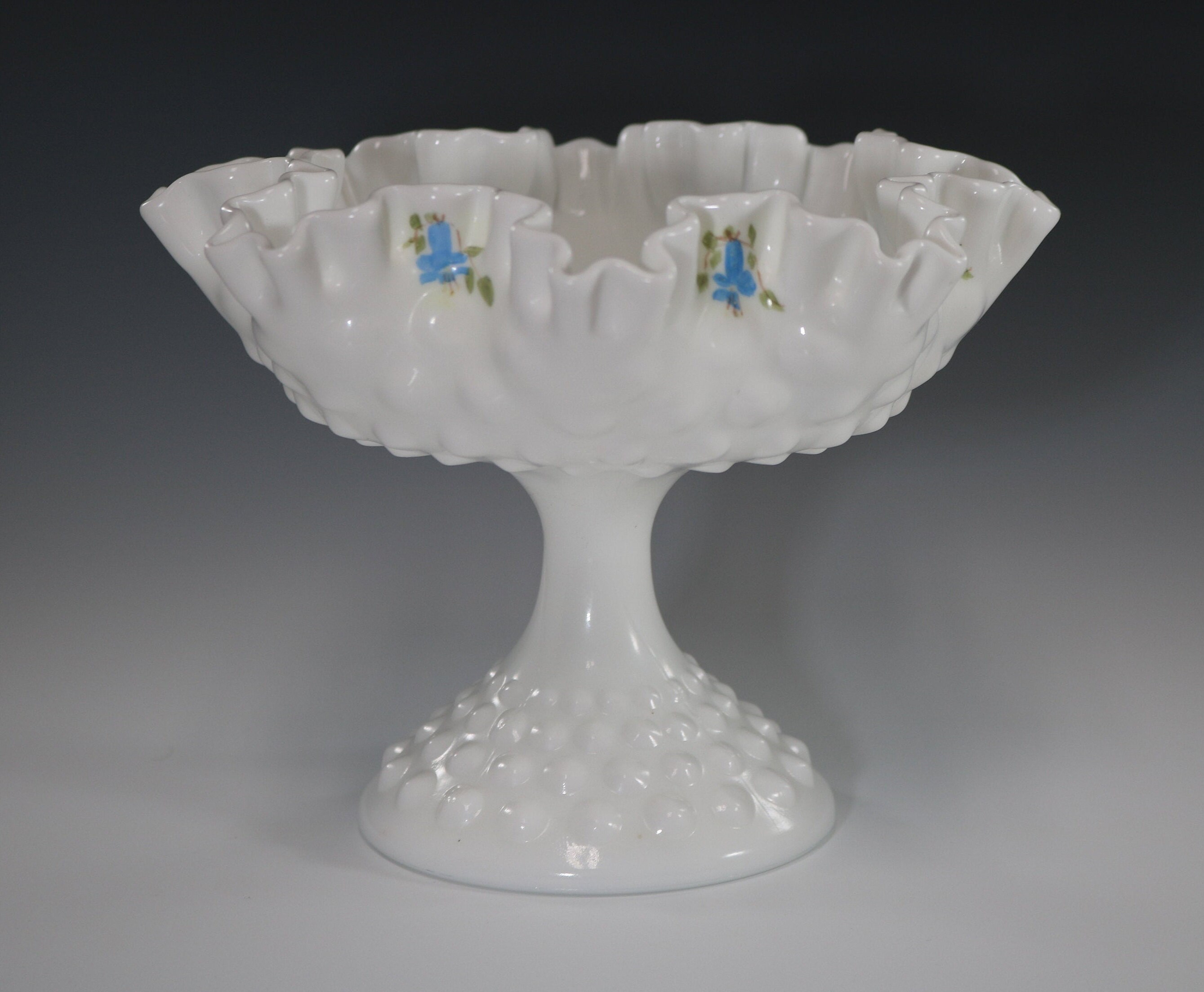 Fenton Butterflies Floral Silvercrest Milk Glass Vase Signed Louise Piper  1977