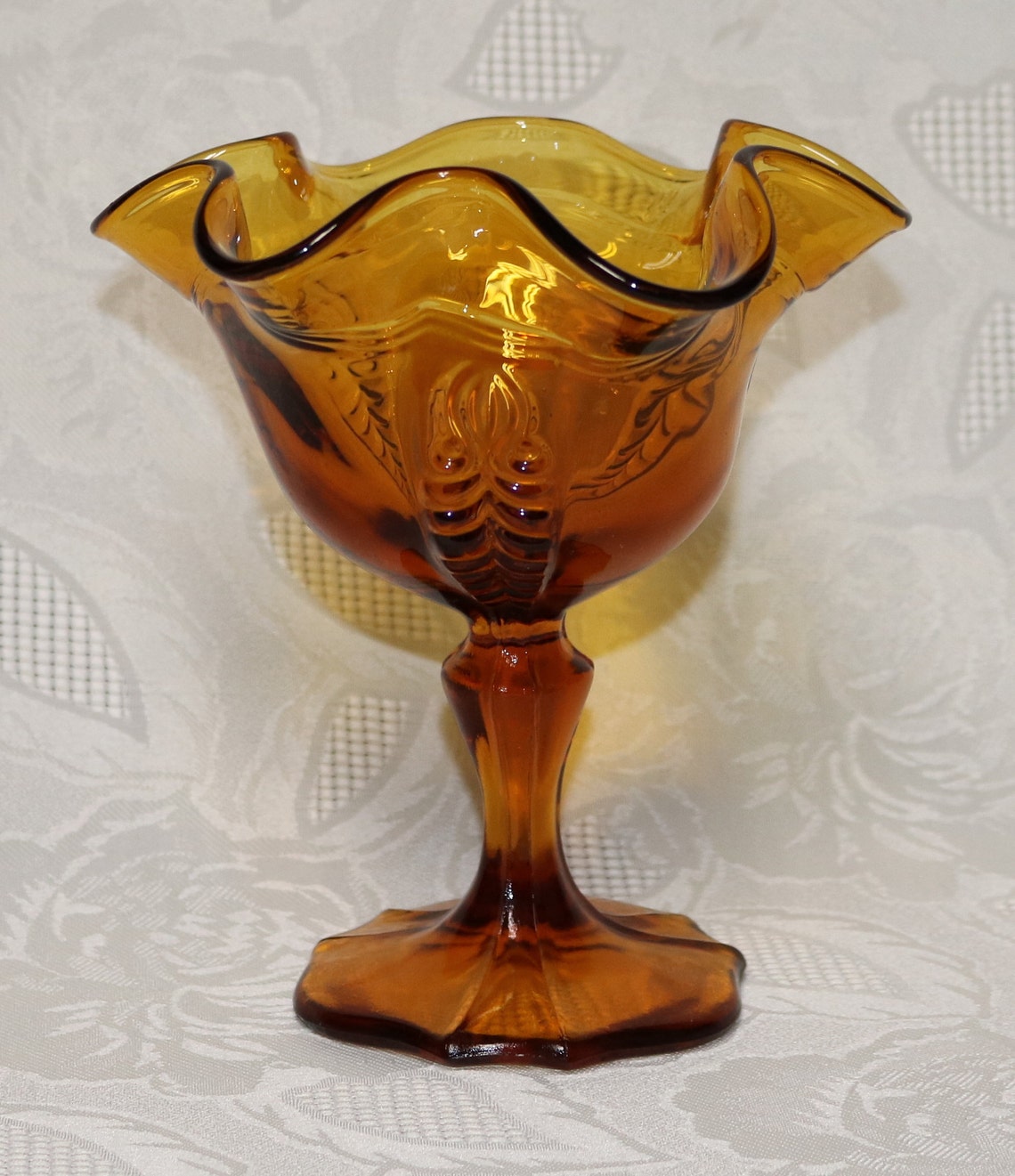 Fenton Handmade Empress Pattern Golden Amber Compote Etsy Nederland