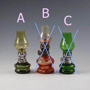 Take Pick - Vintage Handmade Olive Green Novelty 4" Mini Oil Lamps