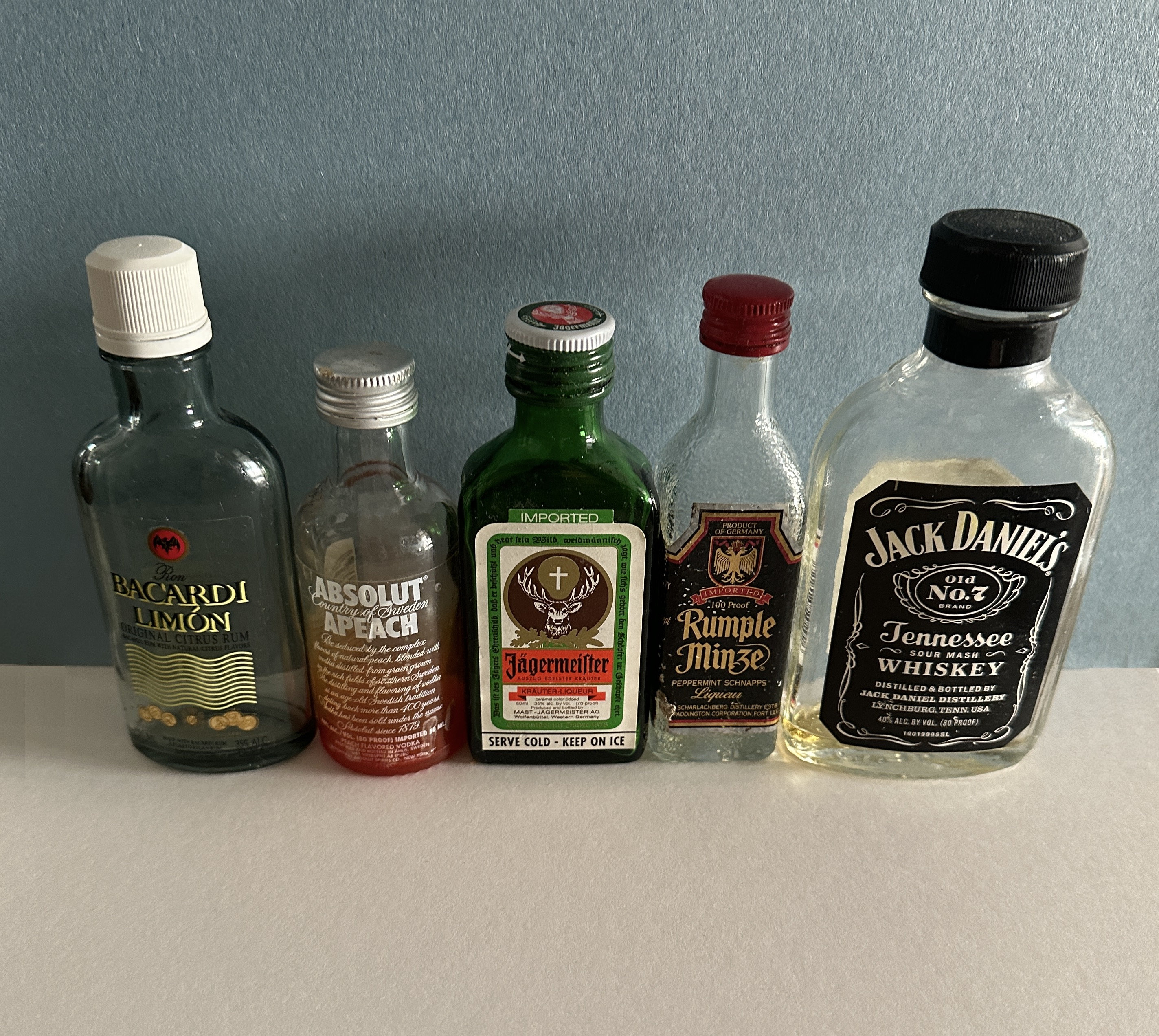Set of 5 Different Vintage Glass Airline Miniature Liquor Bottles