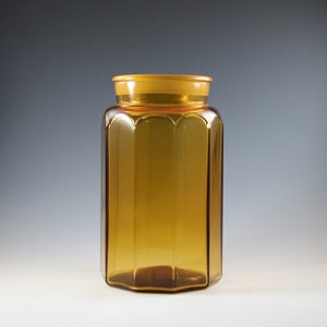 Vintage L.E. Smith Glass Co. Handmade Golden Amber Glass Apothecary Canister Jar NO LID