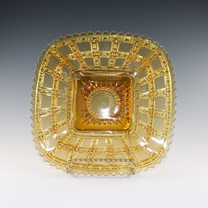 Imperial Glass Co Golden Amber Square Plate in Frosted/Beaded Block Pattern