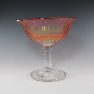 Antique Imperial Glass Handmade Marigold Carnival Glass Flute And Cane Compote SCARCE