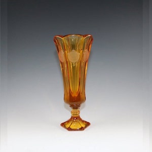 Vintage Elegant Fostoria Handmade Golden Amber Coin Pattern Flower Vase