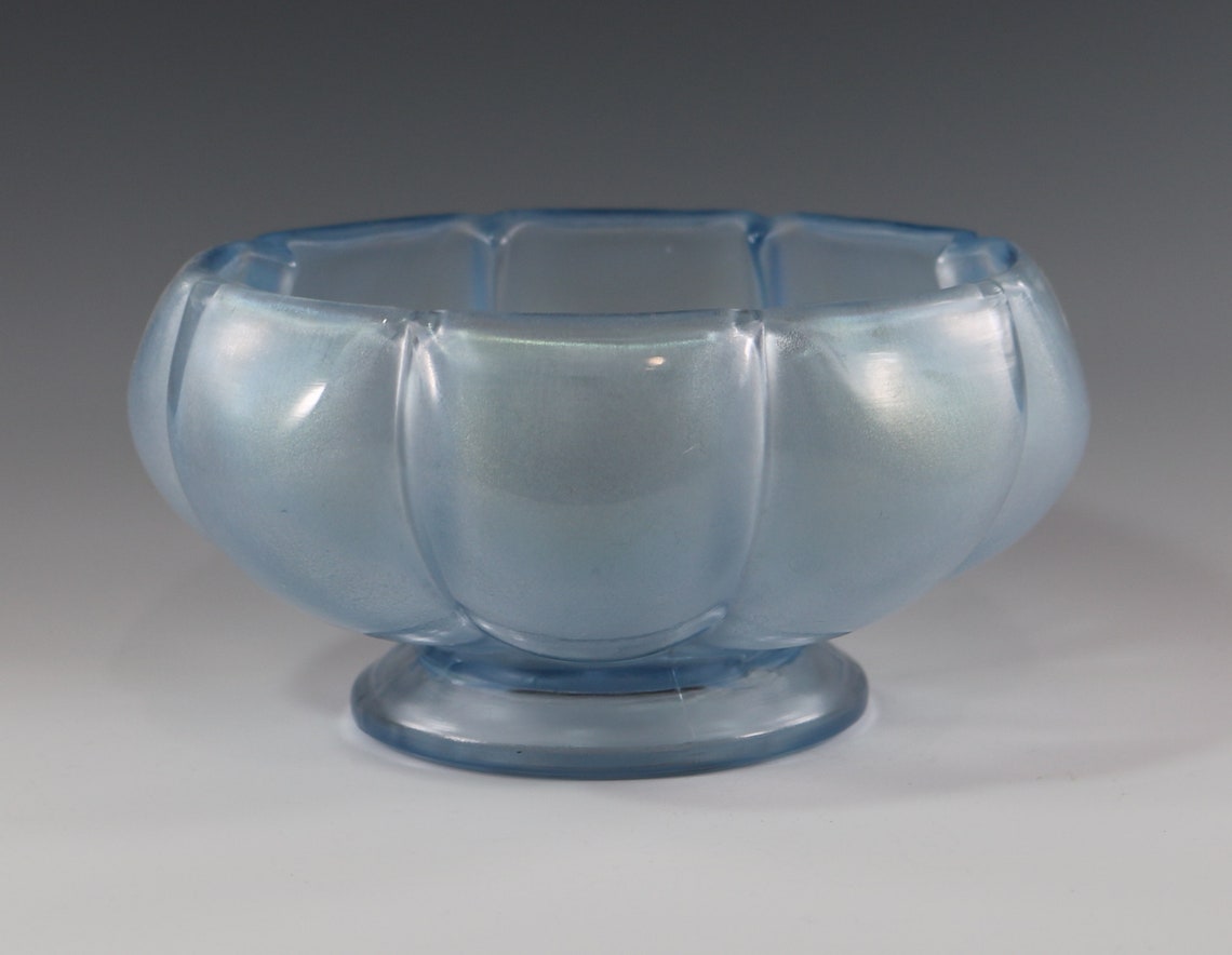 Fenton Vintage Handmade Celeste Blue Stretch Glass Footed Etsy