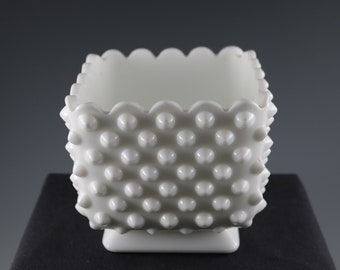 Vintage Handmade Fenton Milk Glass Hobnail Planter