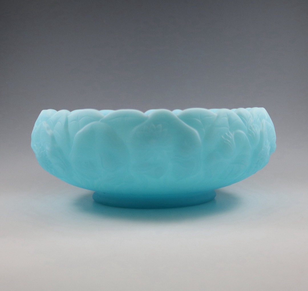 Vintage Fenton Handmade Satin Blue Water Lily 8424BA 8 Glass Bowl Etsy