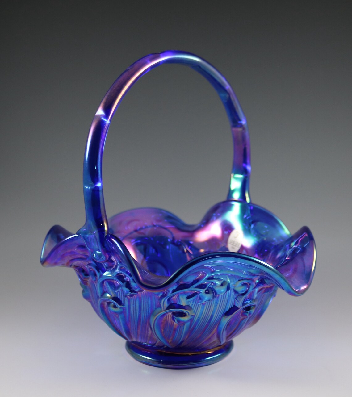 Vintage Fenton Handmade Cobalt Blue Carnival Glass Lily of the Etsy