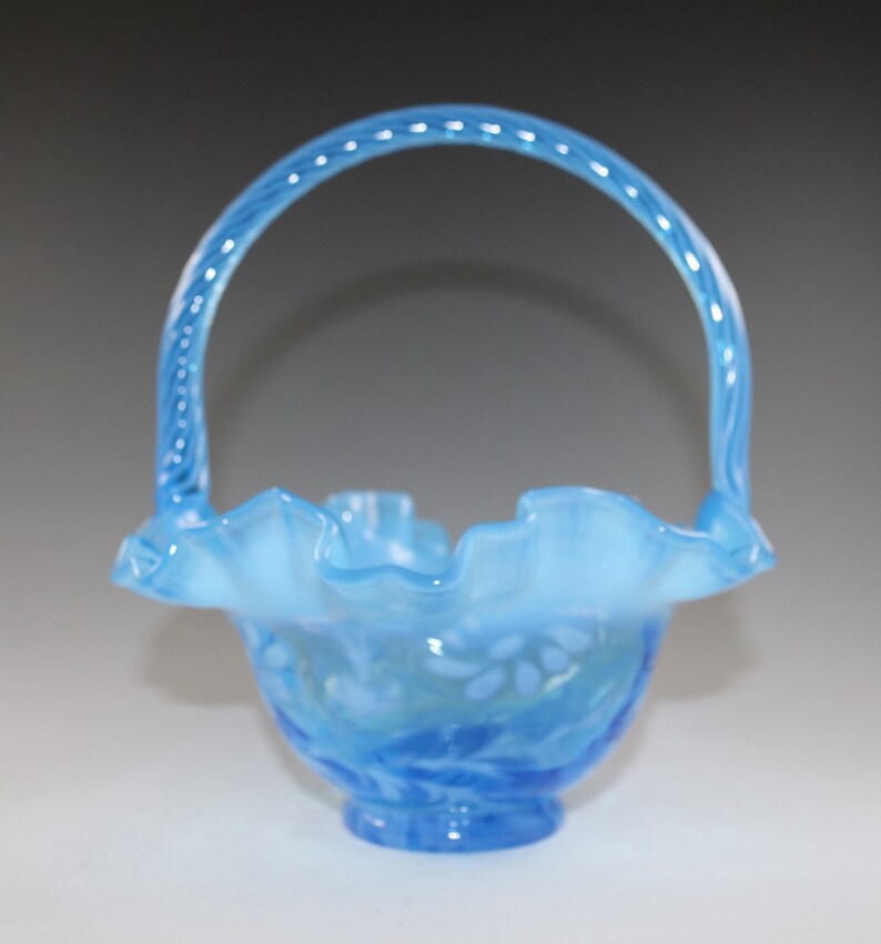 Vintage Fenton Handmade Blue Opalescent Fern and Daisy Glass Etsy