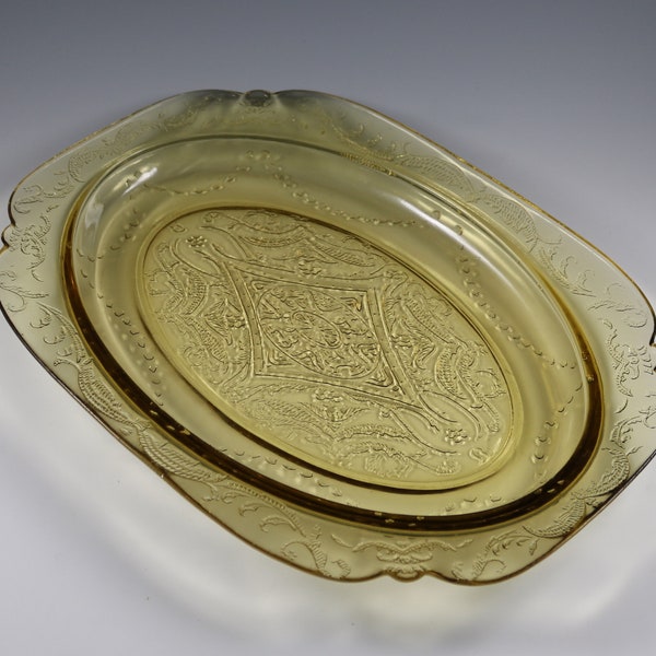 Vintage Federal Glass Amber Depression Glass Madrid Pattern Oval Serving Platter