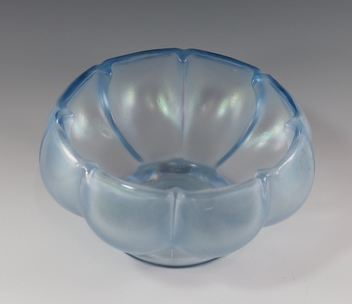 Fenton Vintage Handmade Celeste Blue Stretch Glass Footed Etsy