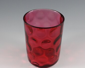 Vintage Fenton? Handmade Cranberry Coin Dot Optic Glass Tumbler