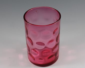 Vintage Fenton? Handmade Cranberry Coin Dot Optic Glass Tumbler