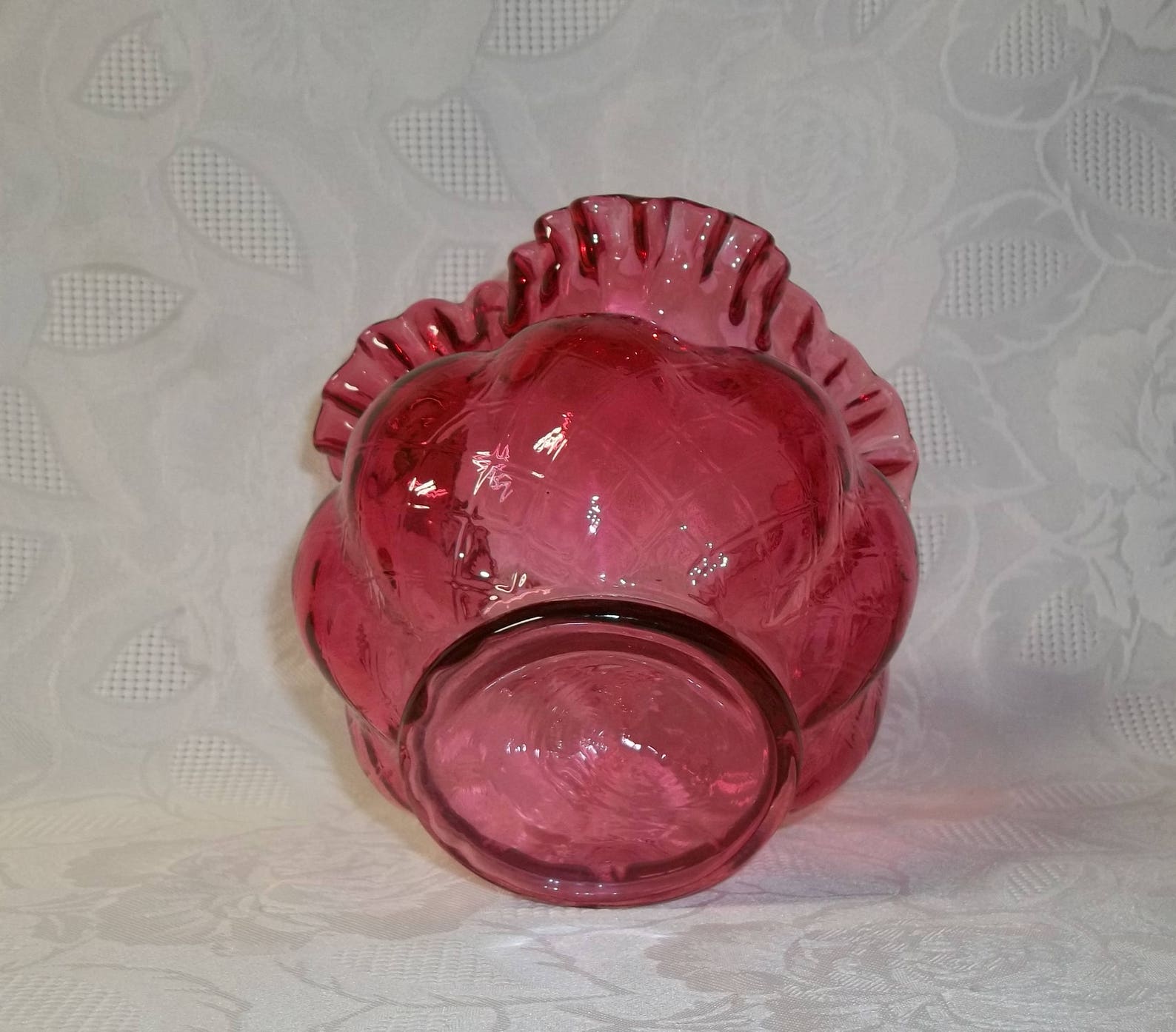 Vintage Fenton Handmade Ruby Overlay Vase With Diamond Optics Etsy
