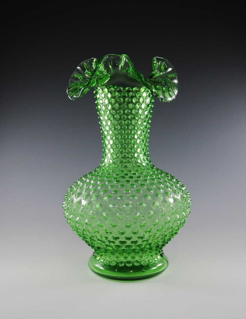 Vintage Fenton Handmade Green Hobnail Vase 10 3/4 Tall Etsy