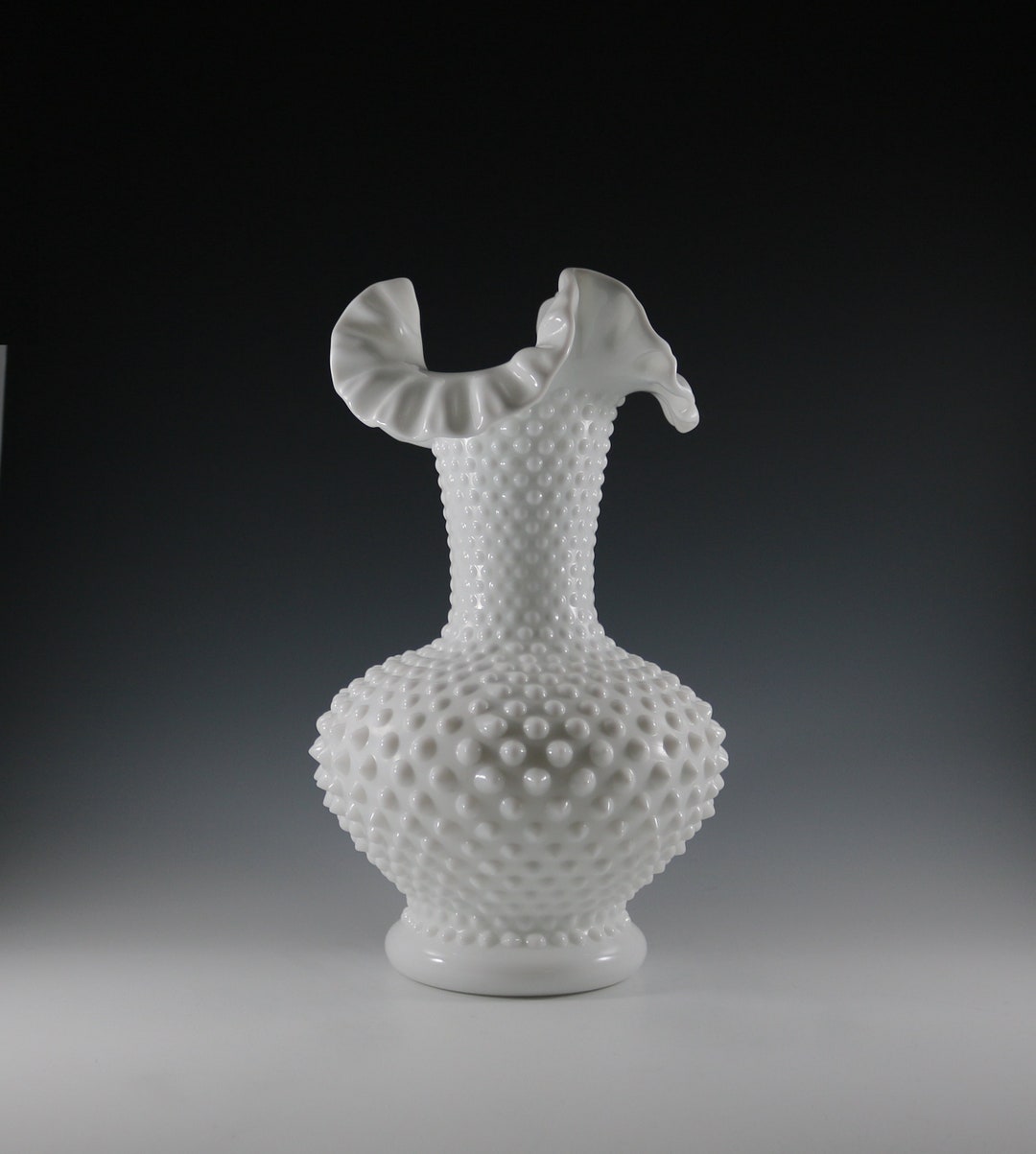 Fenton Vintage Milk Glass Hobnail Vase 10 3/4 Tall Etsy