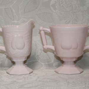Vintage Shell Pink Glass by Jeannette Glass Co. &quot;Baltimore Pear&quot; Pattern Cream and Sugar *1950&#39;s*
