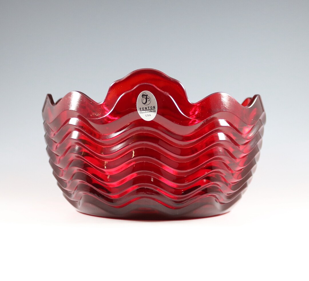 Vintage Fenton Handmade Ruby Caribbean Pattern Bowl Etsy