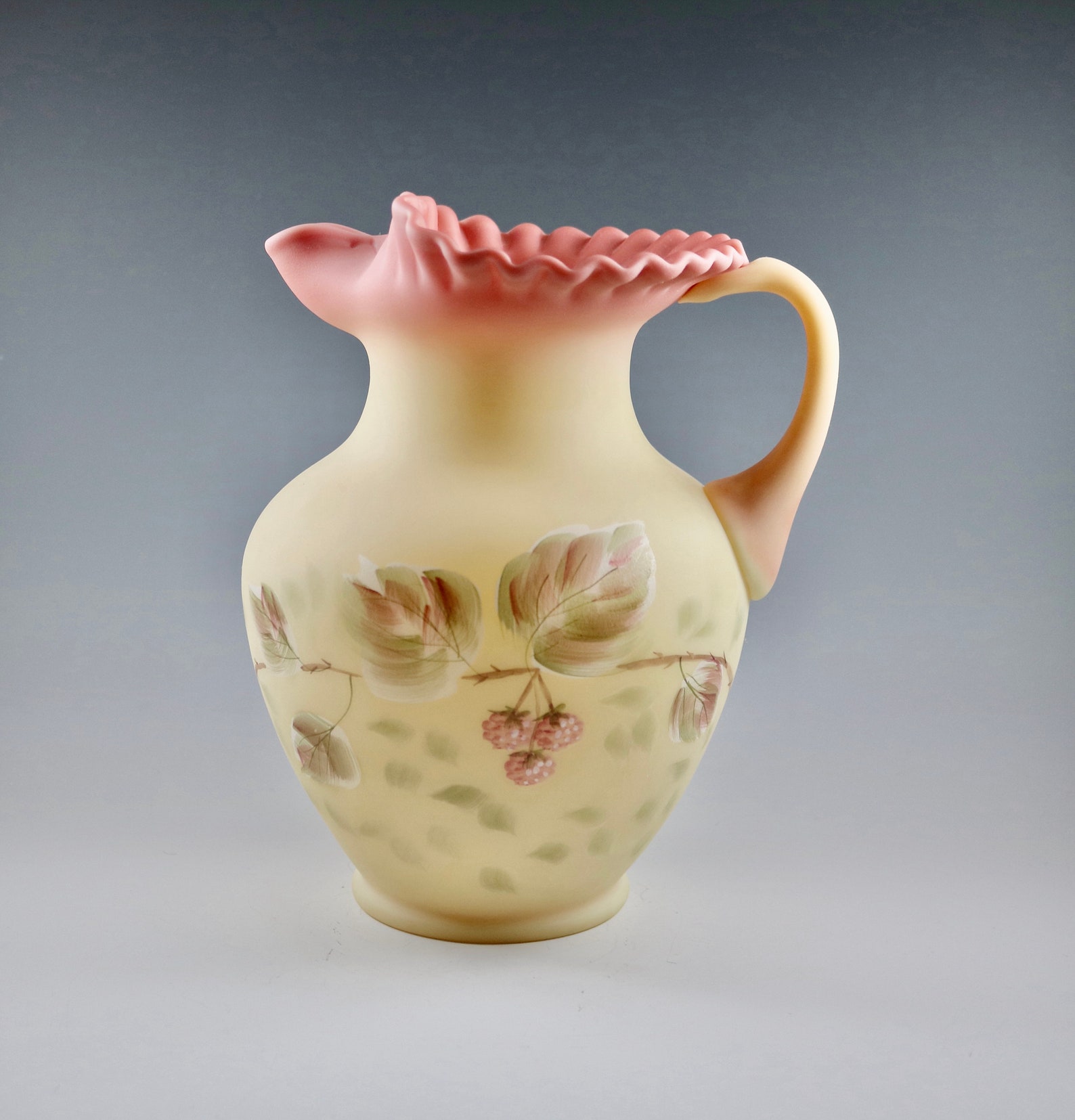 Vintage Fenton Handmade Burmese Hand Painted L. Everson 1990 Etsy