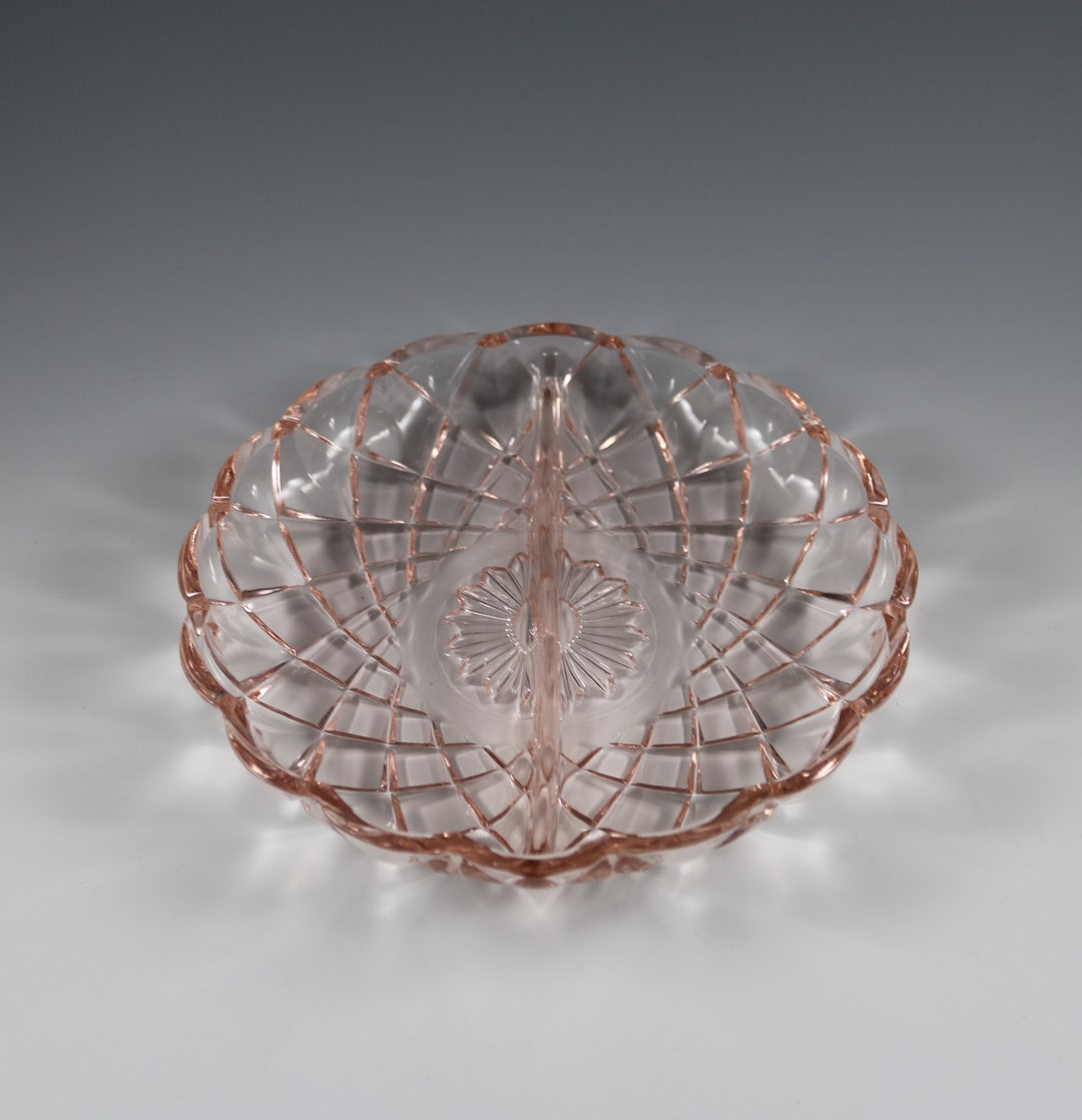 Vintage Handmade Pink Depression Glass Waffle Weave Pattern Etsy