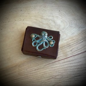 Octopus Leather Pill Organizer: Steampunk Patina Copper 7-Day Case