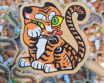 Tiger Vinyl Sticker Korean minhwa inspired 민화 호랑이