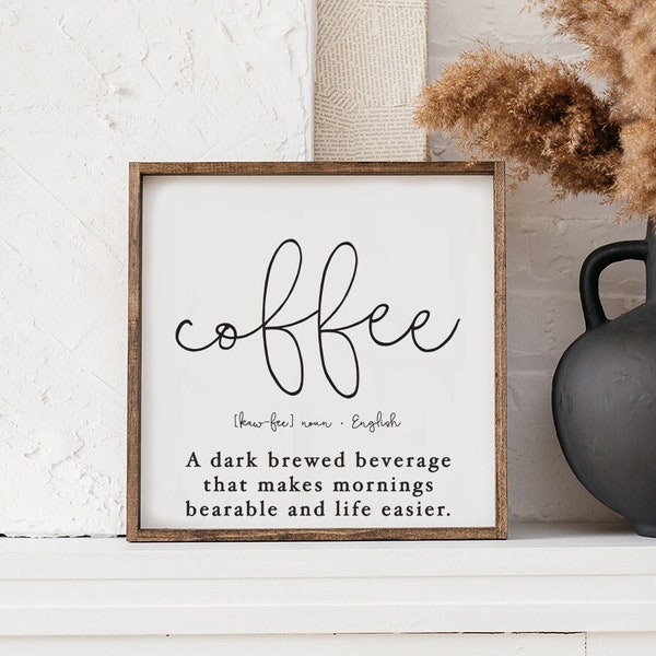 Coffee Definition Sign. Coffee Wood Sign. Framed Coffee Bar Wood Sign.
