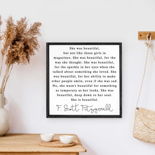 She Was Beautiful Quote. F Scott Fitzgerald Quote Wood Sign. Framed Wood Sign